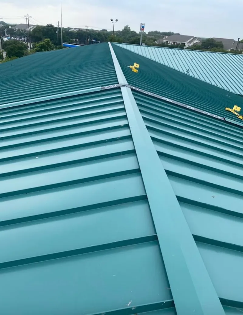 Green commercial metal roof ridge and valley for Metal Roof Repair in Hamburg